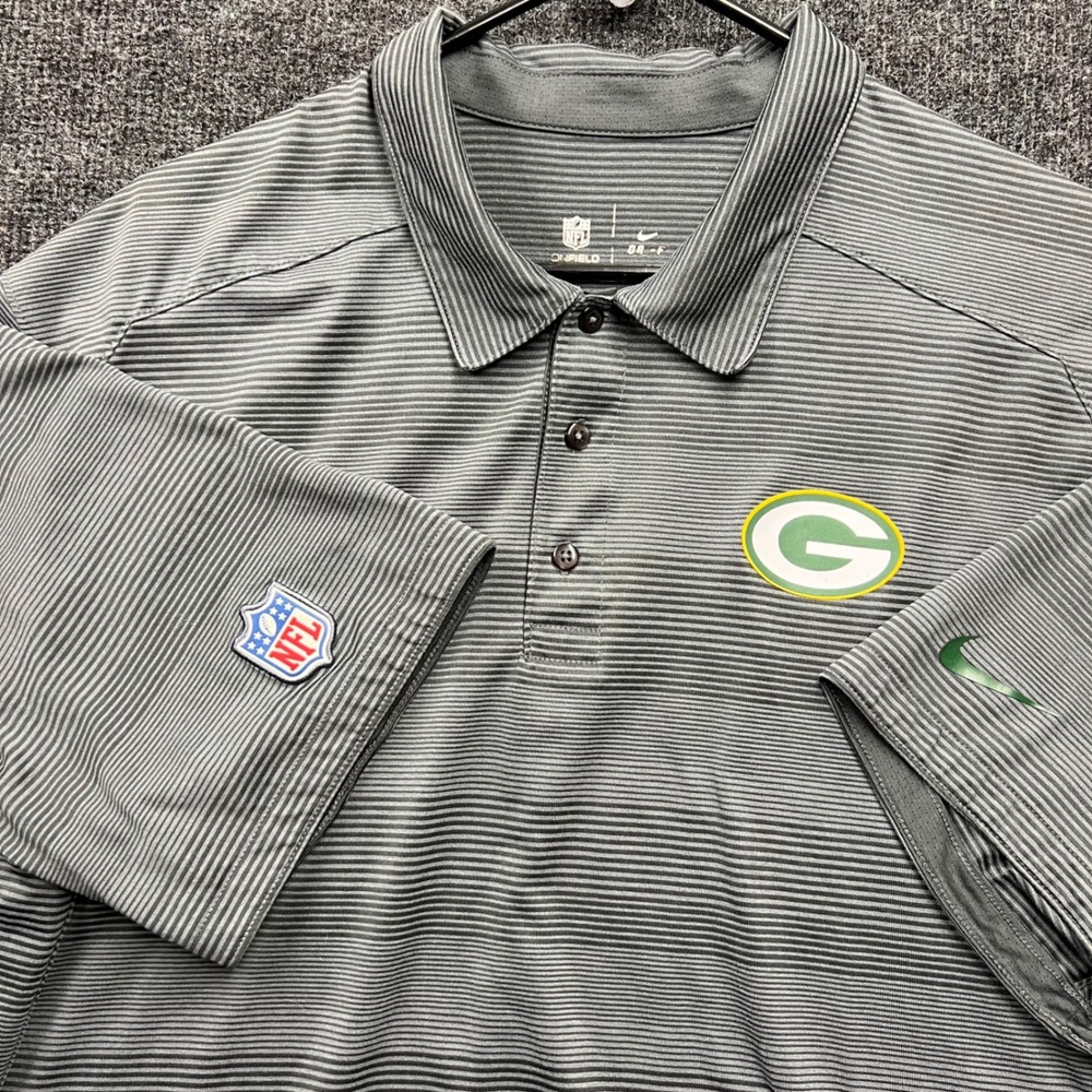 Nike Green Bay Packers NFL Polo Shirt Mens XL Grey Stripe Dri-FIT Onfield Sport